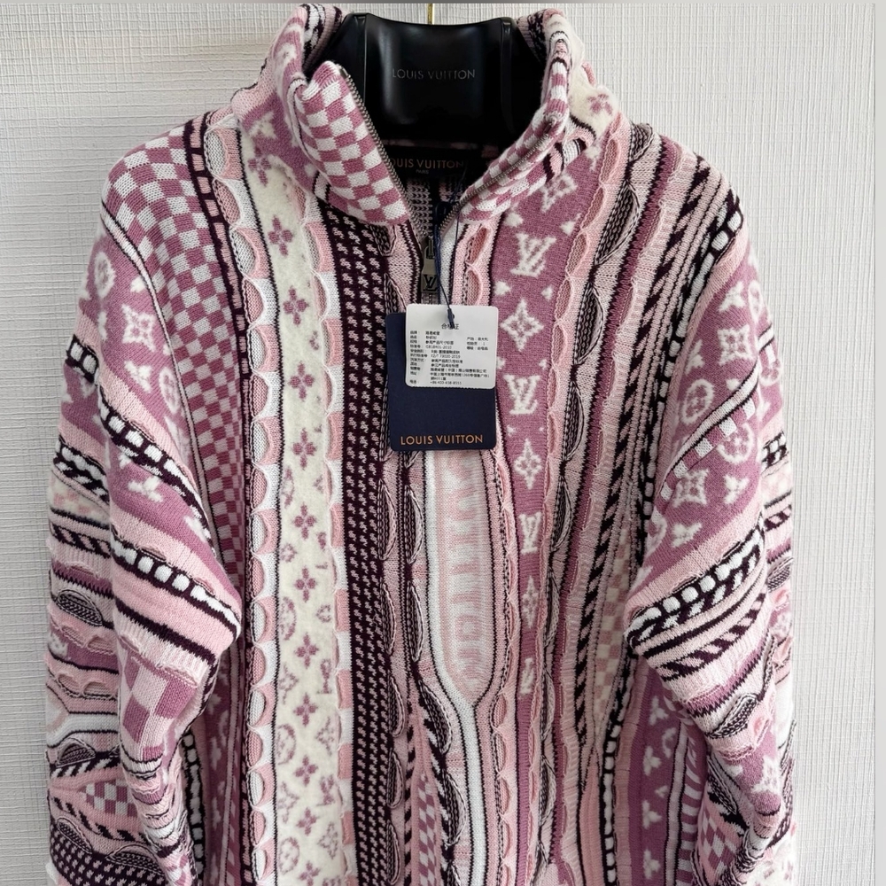 Louis Vuitton Jacquard Zip-Up Pullover Coogi Style 3Dknit Men's 2XL Nwt - Picture 3 of 11
